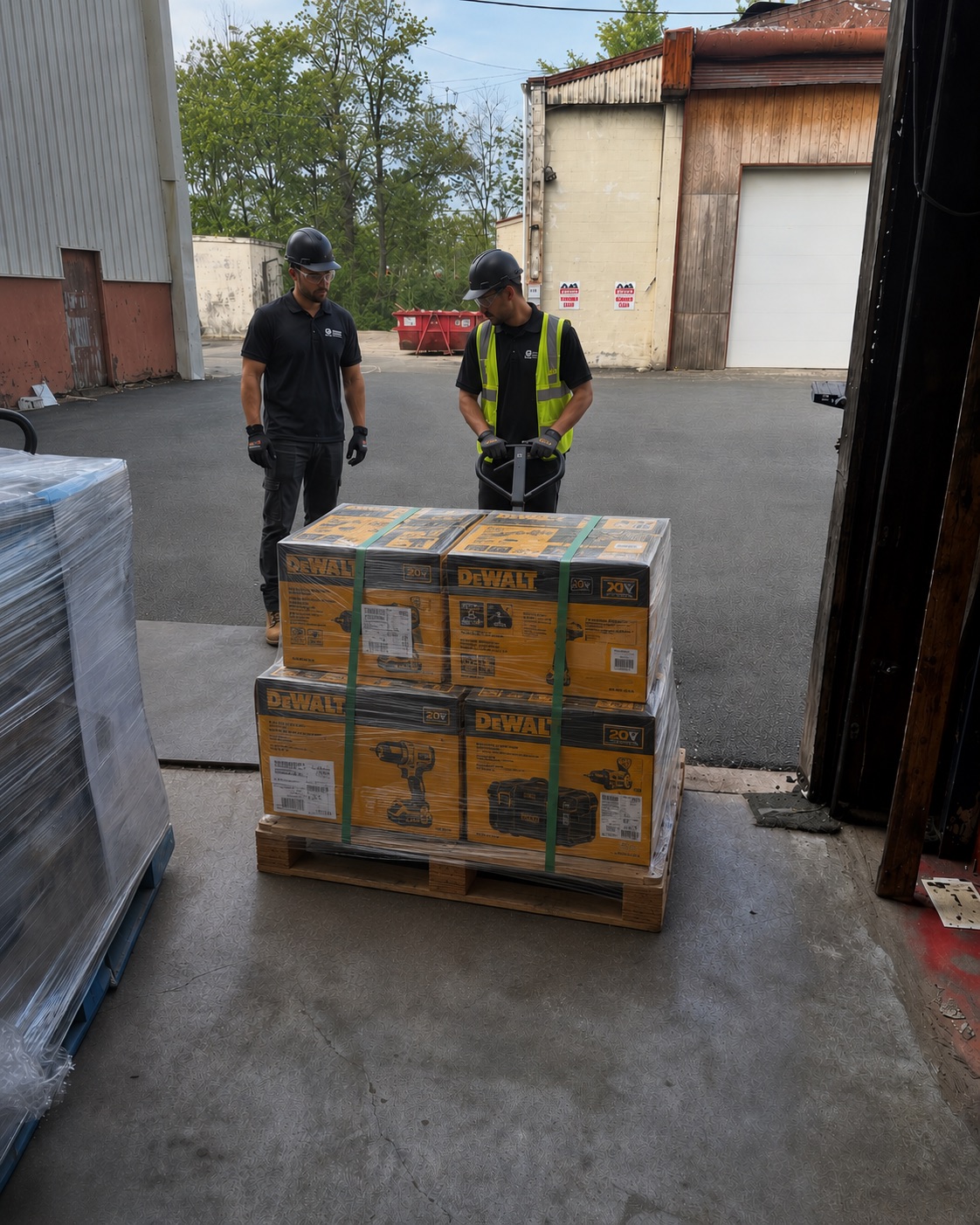 Isla Link team delivering a pallet of goods at the warehouse