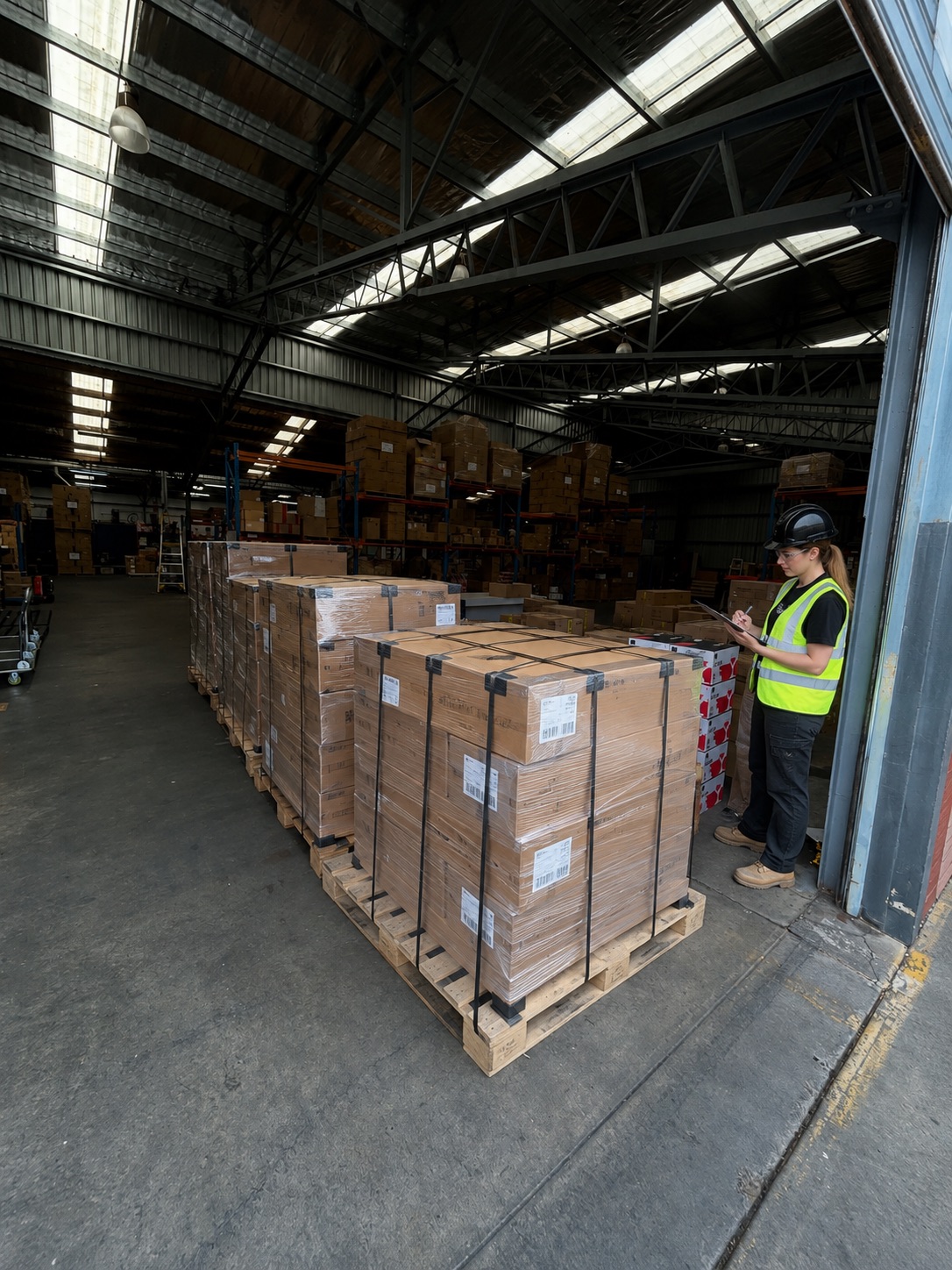 Isla Link team member inspecting warehouse inventory before shipment